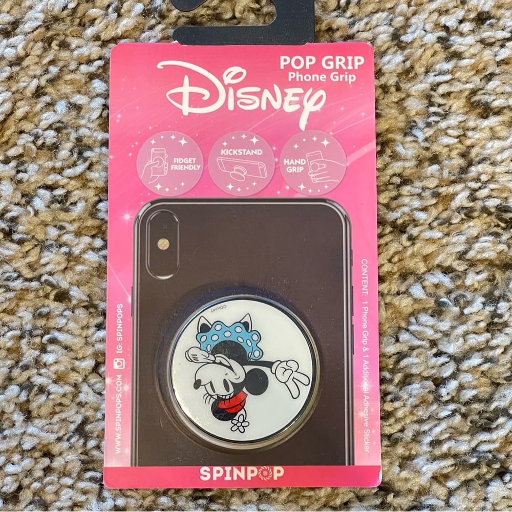NWT! Disney Minnie Mouse Spinpop Pop Phone Hand Grip, Fidget, and Kickstand